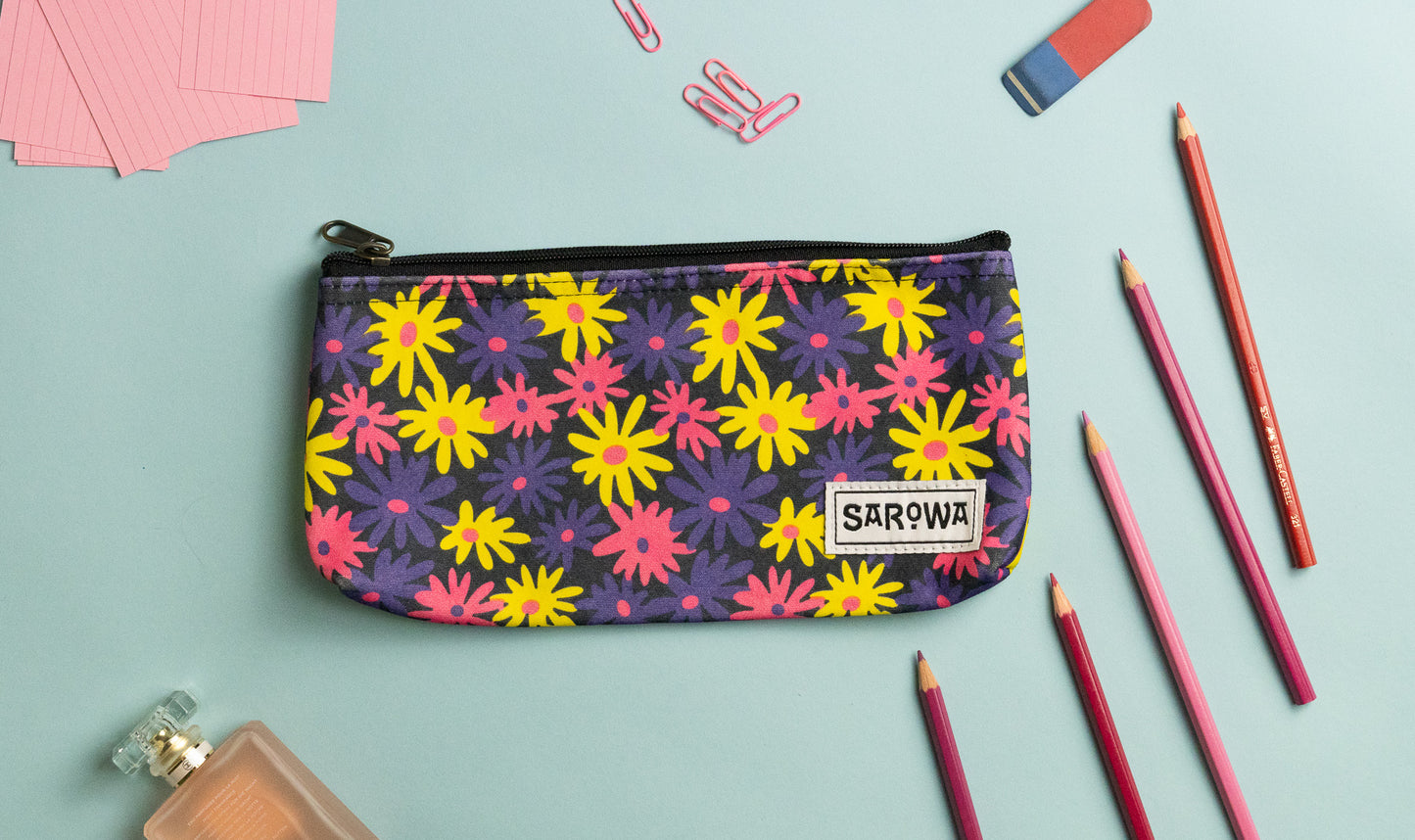 pencil case yellow daisy