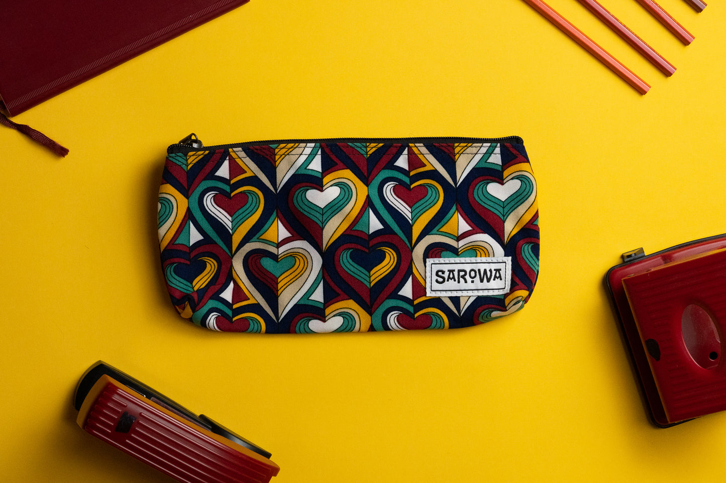 pencil case colourful heart