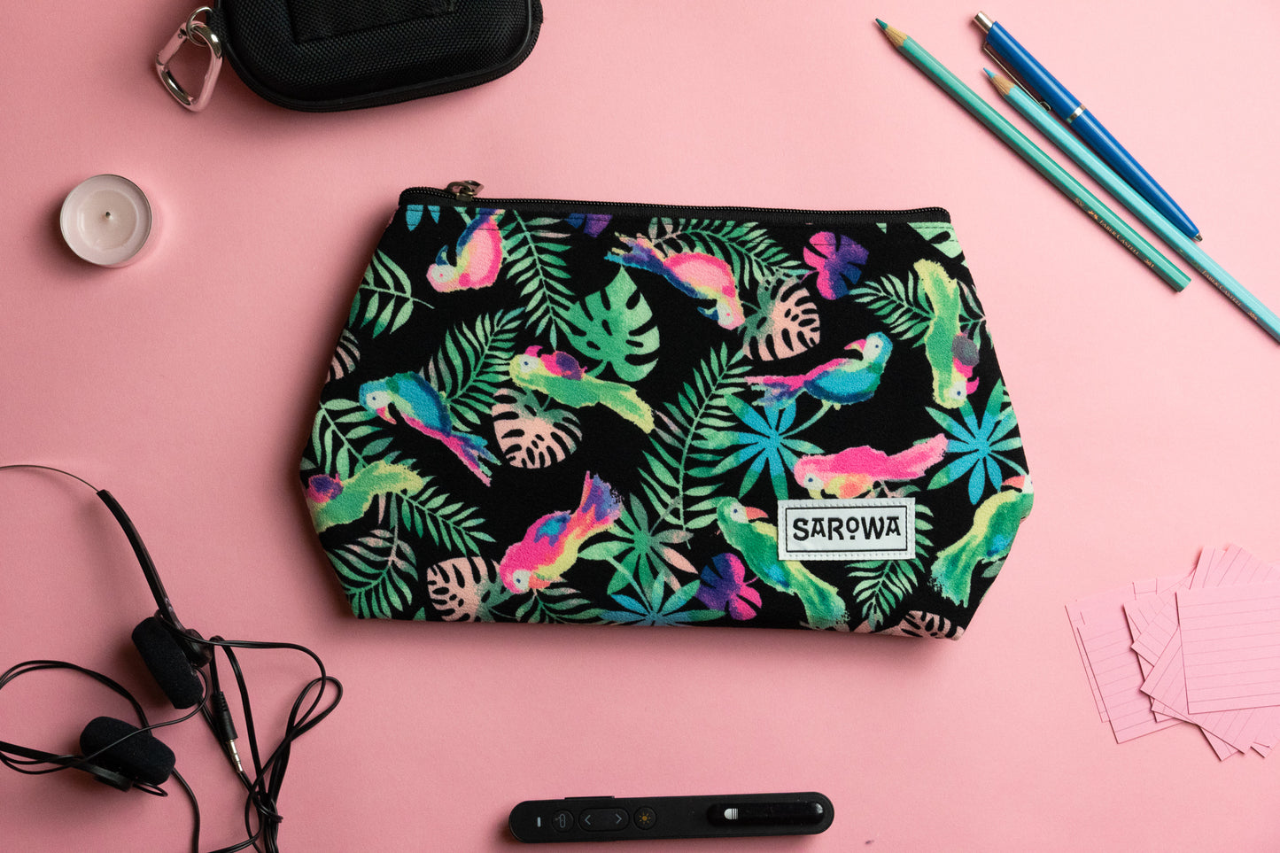 shower bag pink parrot