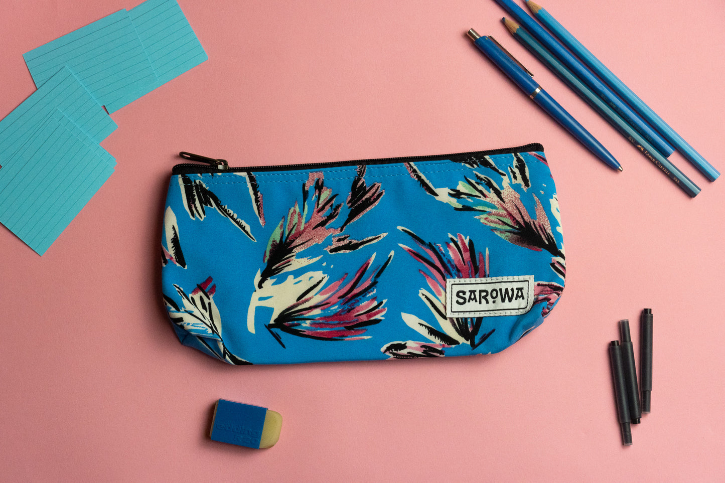 pencil case blue feather
